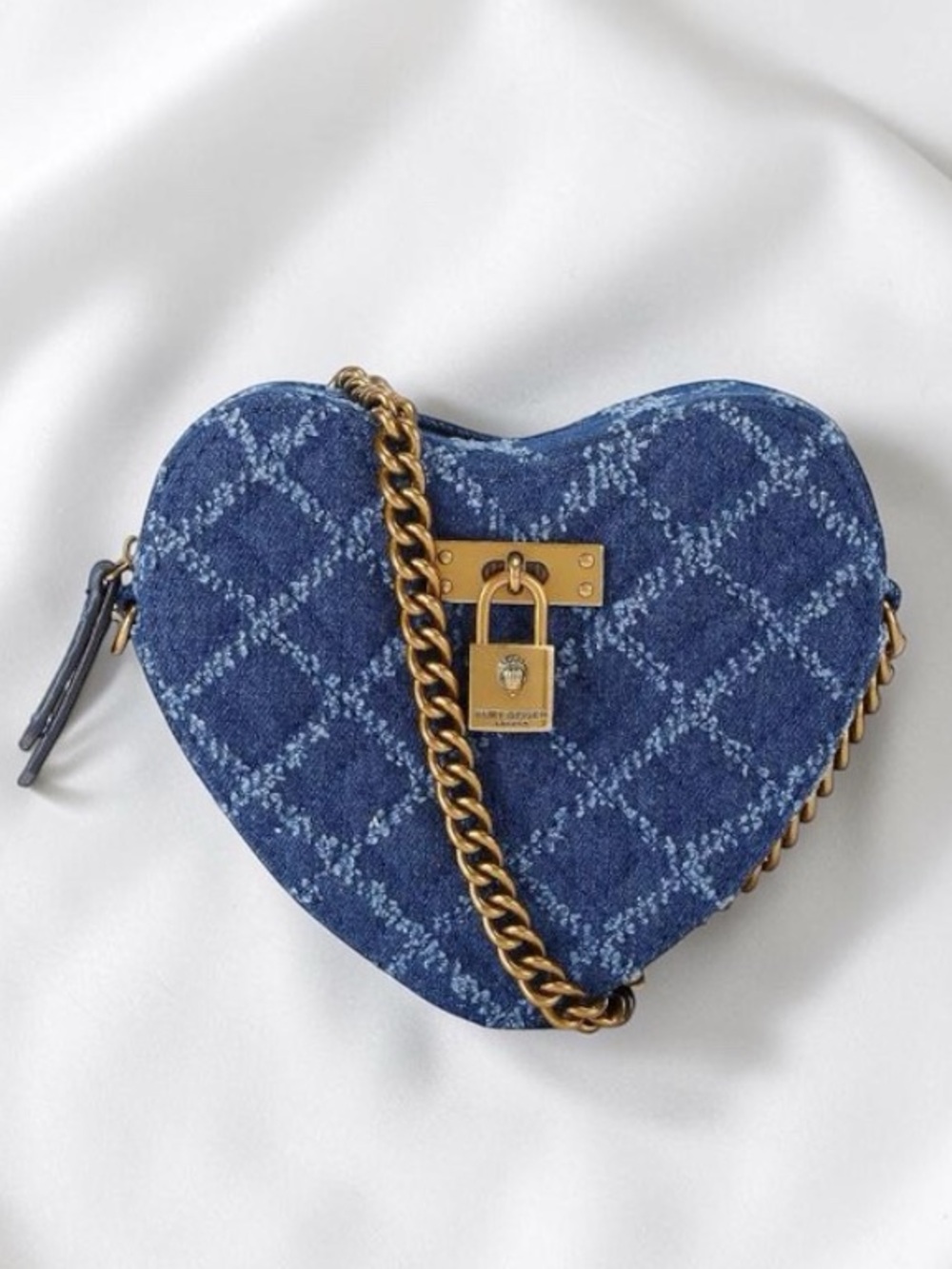 NWT Kurt Geiger Brixton Heart Quilted Denim Crossbody